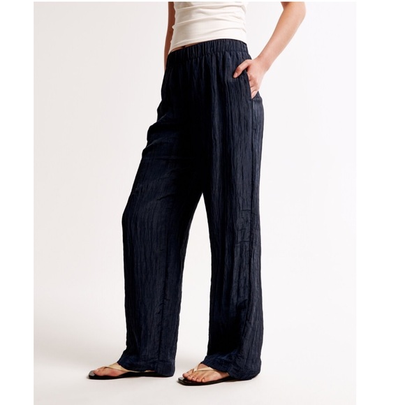 Abercrombie & Fitch Crinkle Woven Pull-On Relaxed Wide Leg Pant Navy XL - Picture 10 of 10